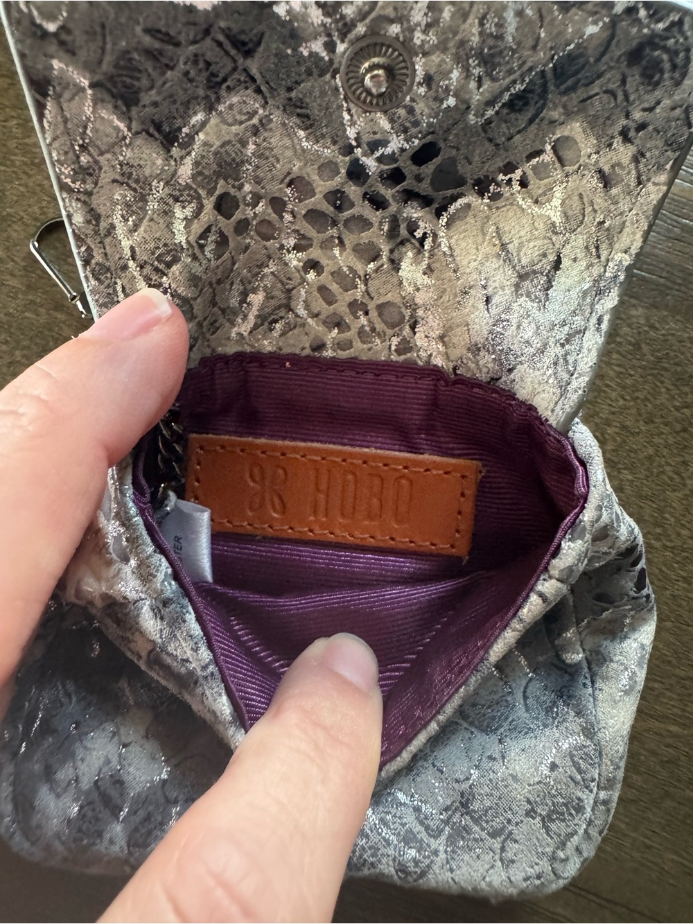 HOBO Silver Snake-Embossed Mini Key Pouch with Purple Lining - Picture 7 of 11